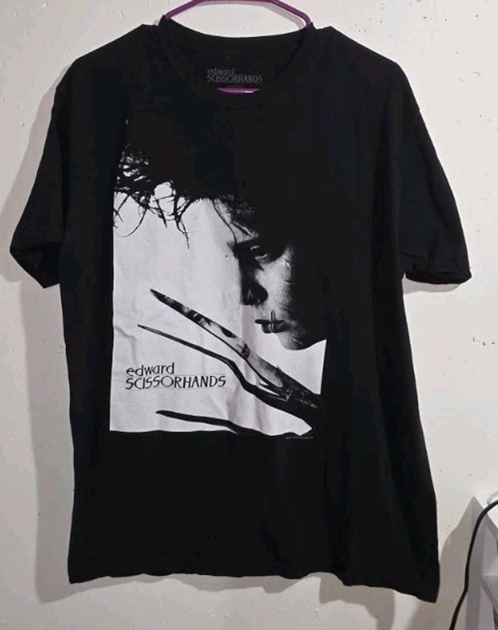 Edward Scissorhands Graphic T-Shirt Black LG Large 1990s Style Johnny Depp...